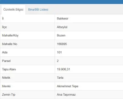 BALIKESİR ALTIEYLÜL BOZEN MAHALLESİNDE SATILIK 19.900 m² TARLA